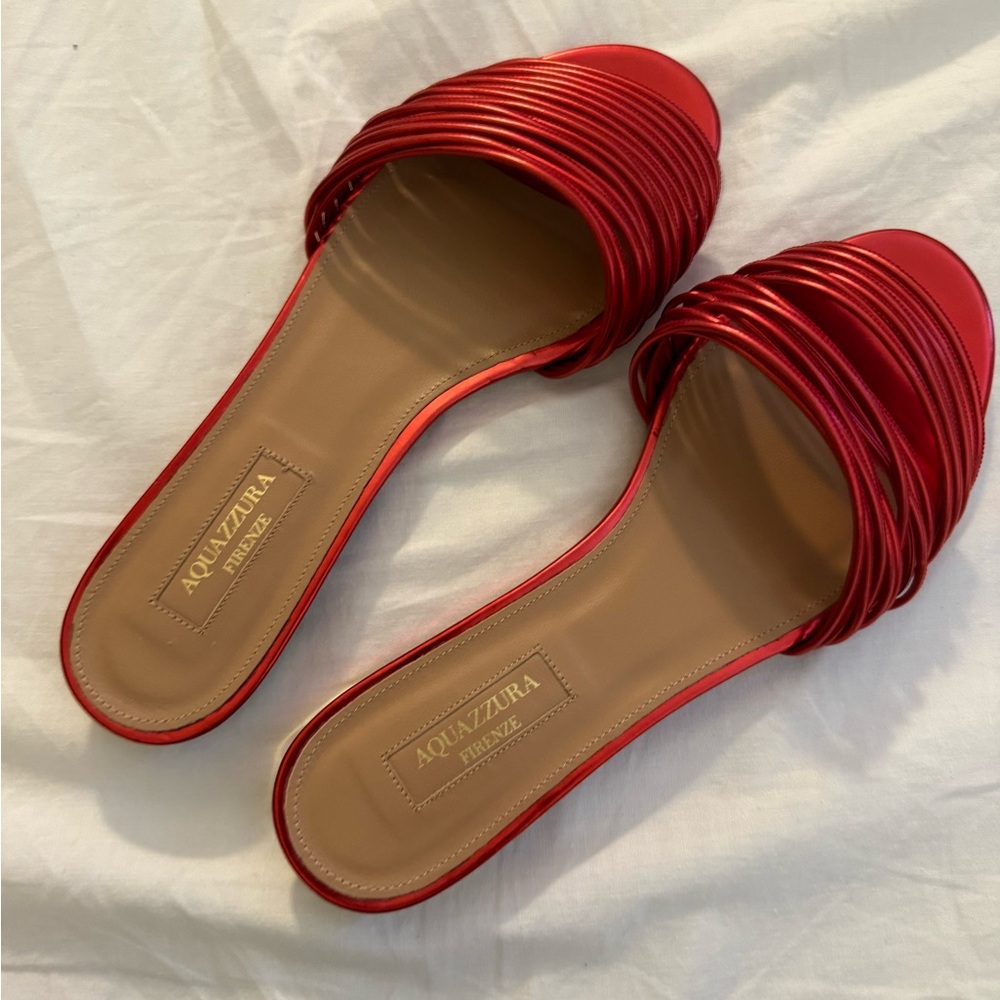 Aquazzura Red Tan Sandals with Strappy Design